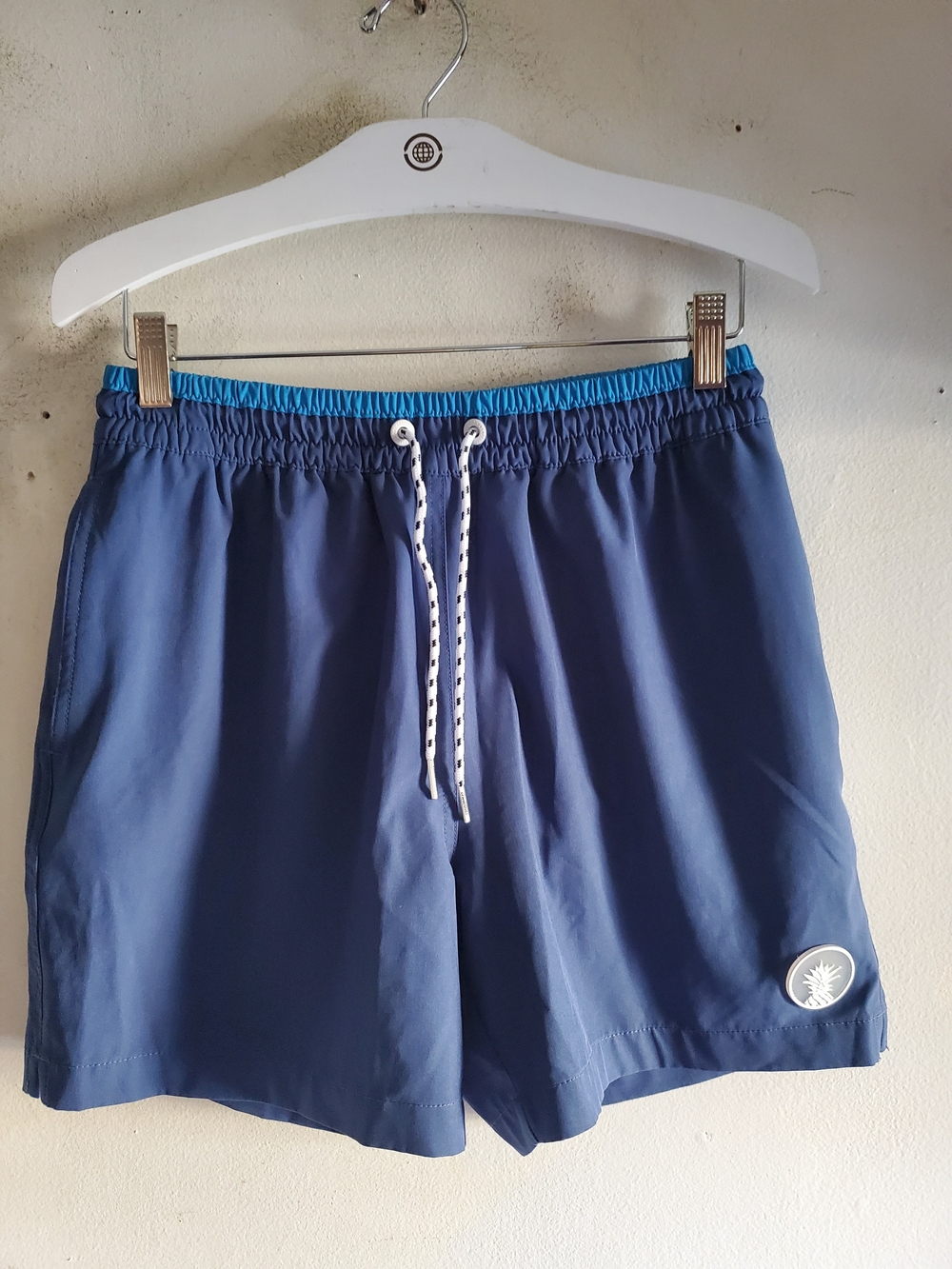 chubbies Navy Swim Trunks with Bright Blue Waistband 5.5 Inseam.